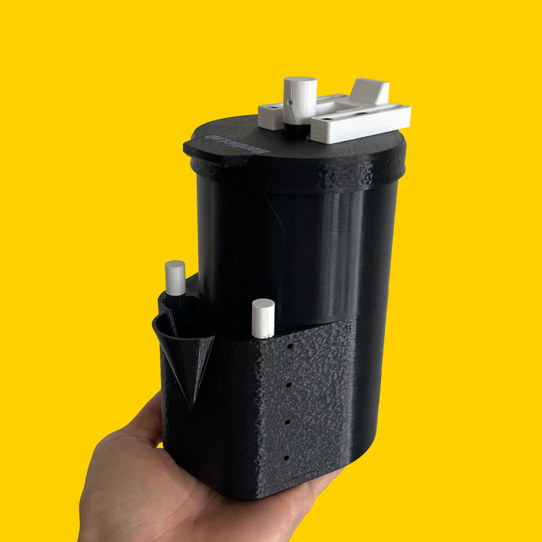 OpenTank — 3D-printed dip-and-dunk film developing tank on yellow background
