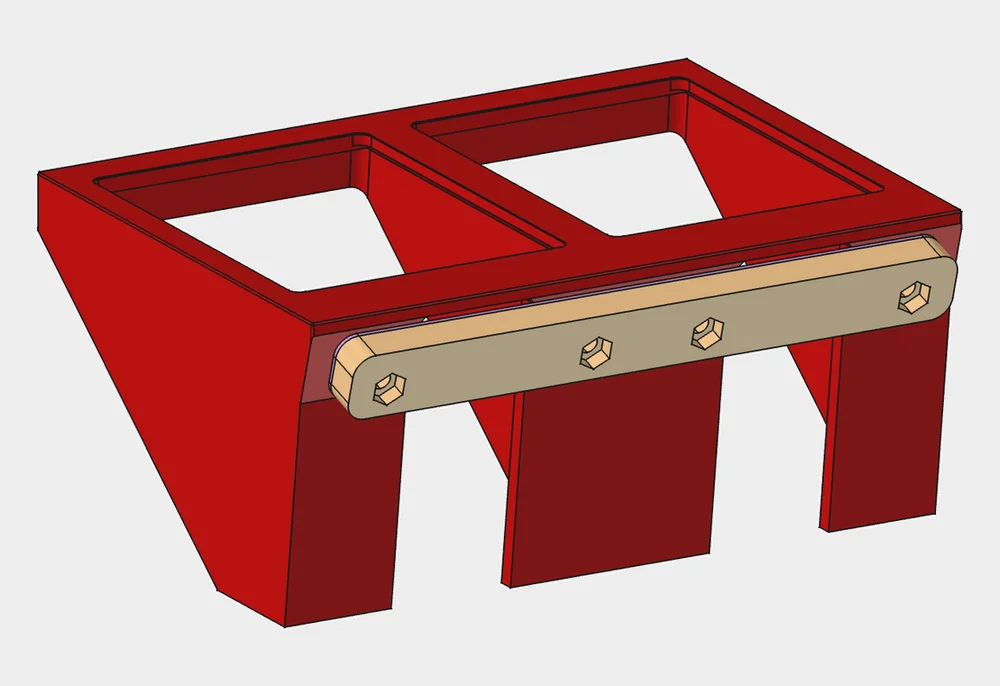 Backplate with four nut pockets and the TPU gasket on the outside of the tank wall